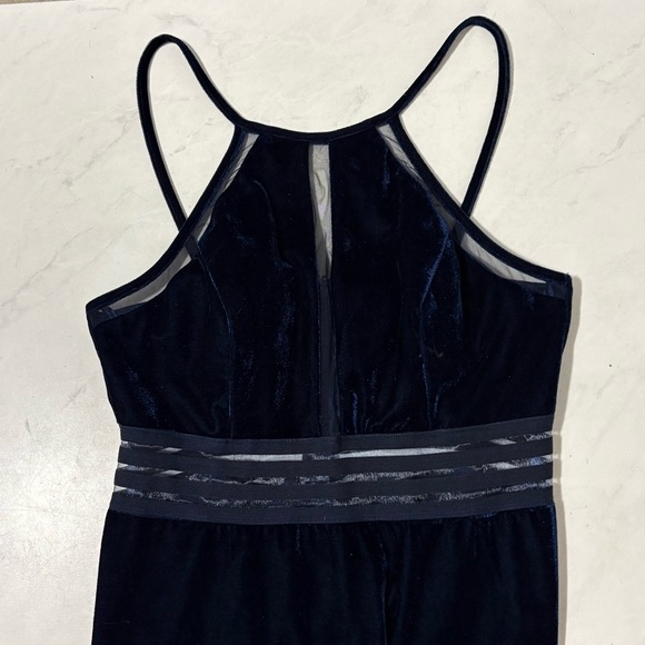 Jodi Kristopherson Size 15 Navy Blue Velvet Maxi Leg Slit Formal Dress Prom - Picture 4 of 7